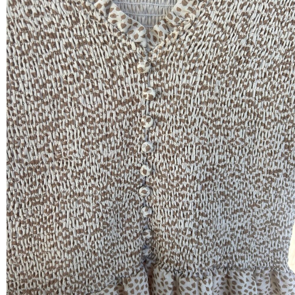 She + Sky Smocked Peplum Top Medium Beige Boho Ruffle Cottagecore - Picture 7 of 7